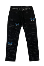 將圖片載入圖庫檢視器 STUGAZI DENIM x CRAWING DEATH BUTTERFLY RHINESTONE DAMAGED DENIM
