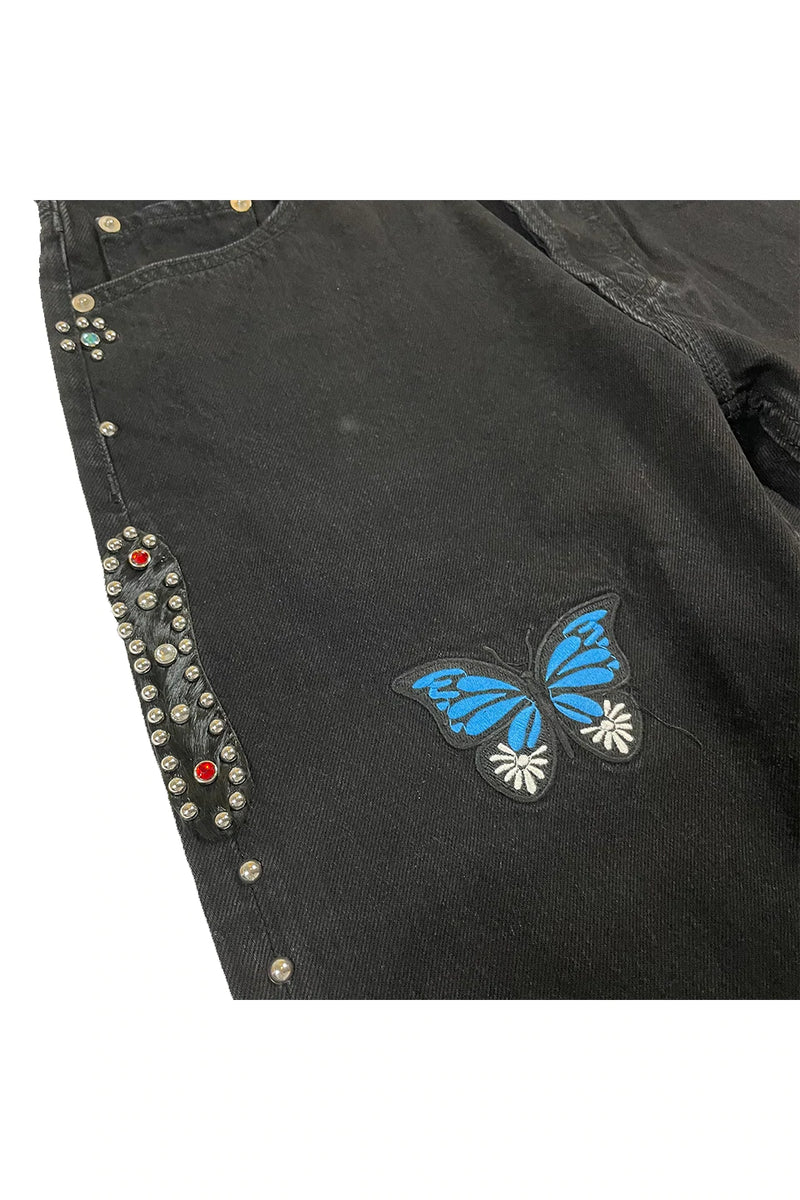 STUGAZI DENIM x CRAWING DEATH BUTTERFLY RHINESTONE DENIM