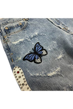 將圖片載入圖庫檢視器 STUGAZI DENIM x CRAWING DEATH BUTTERFLY RHINESTONE DAMAGED DENIM