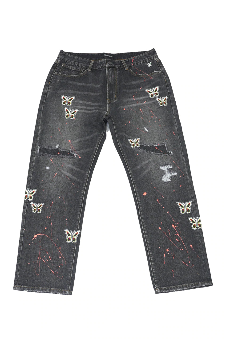 【STUGAZI 】 Butterfly Work Pants Black STUGAZI BUTTERFLY PAINT DENIM BLACK – STUGAZI OFFICIAL